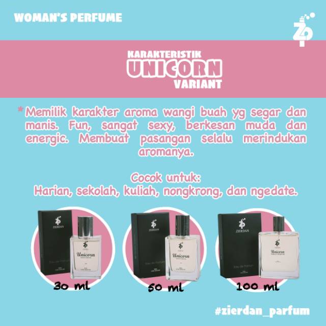 Zierdan Parfum Premium Wanita - UNICORN l Eau De Parfume Farfum Minyak Wangi Wanita Tahan Lama