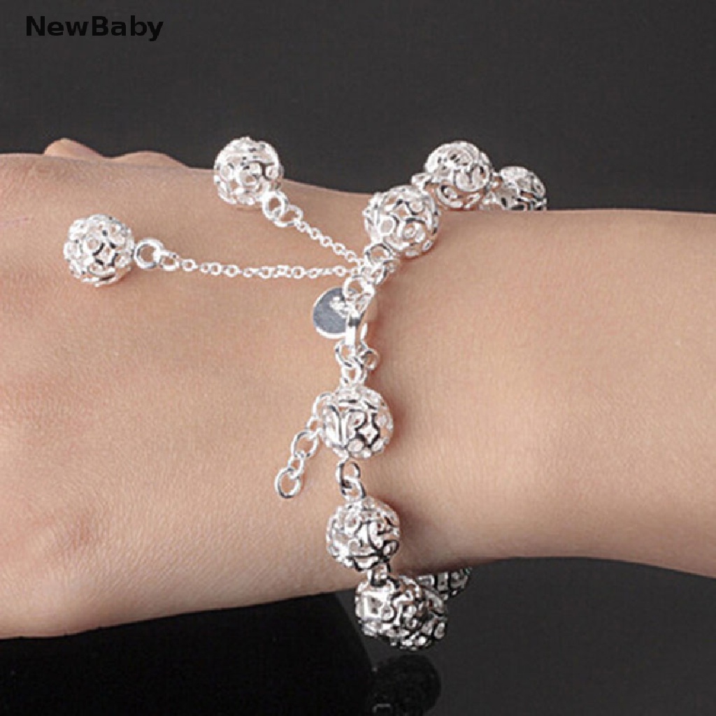 Newbaby Gelang Tangan Lapis Silver Model Bola Hollow Untuk Wanita