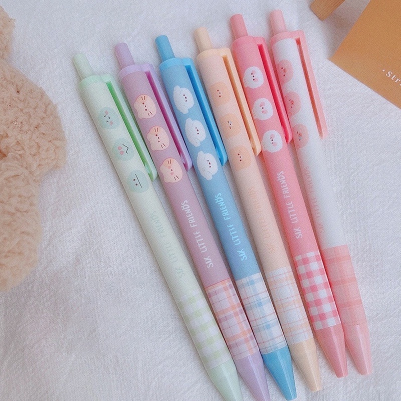 6pcs Pulpen Gel Tinta Hitam 0.5mm Dengan Ujung Peluru Retractable Desain Hewan Kecil