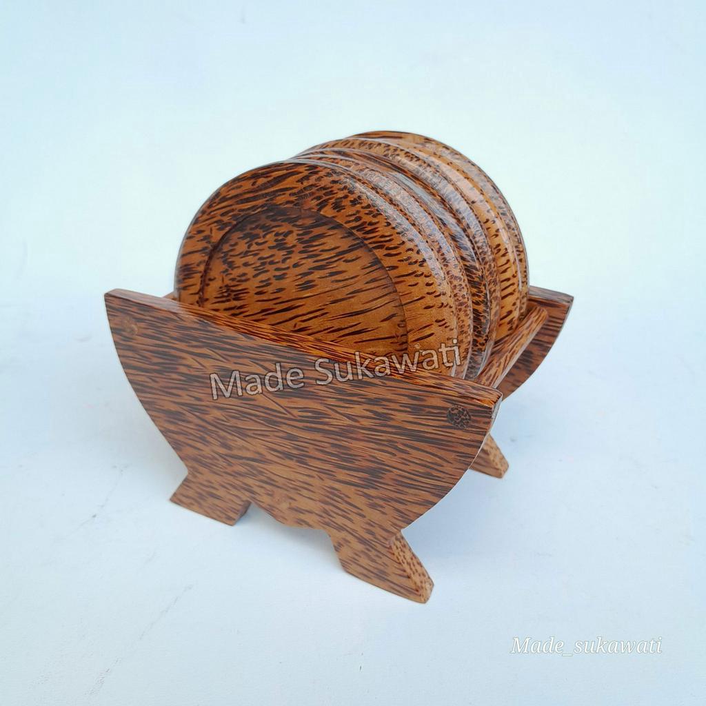 Coaster set wadah tatakan gelas kayu kerajinan Bali