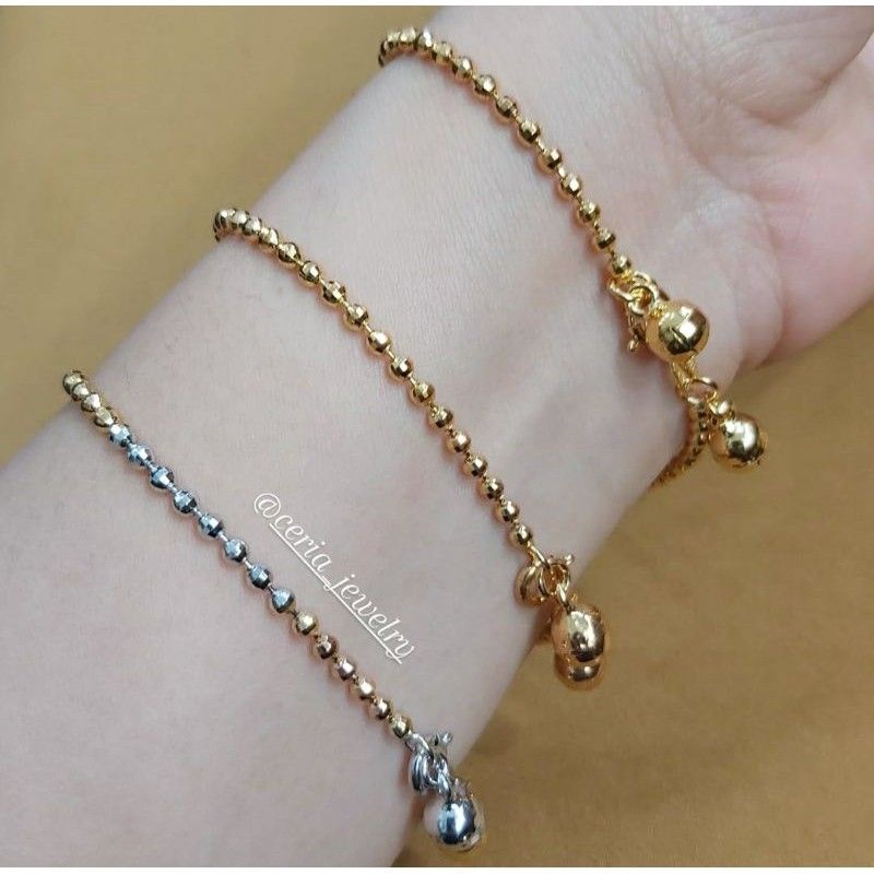 Gelang Perak Asli Silver 925 Lapis Emas Putih Model Emas Biji Lada  - Perhiasan Perak Wanita