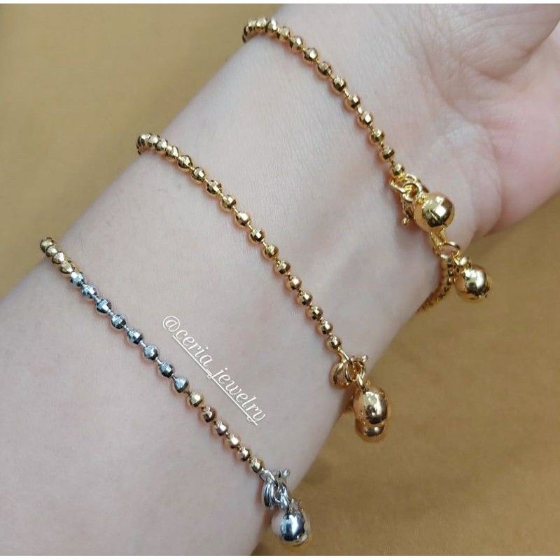 Gelang Perak Asli Silver 925 Lapis Emas Putih Model Emas Biji Lada  - Perhiasan Perak Wanita