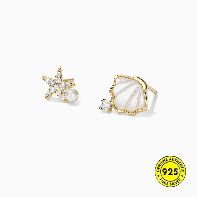 Anting Tusuk Sterling Silver 925 Desain Bintang Laut Hias Mutiara Untuk Wanita