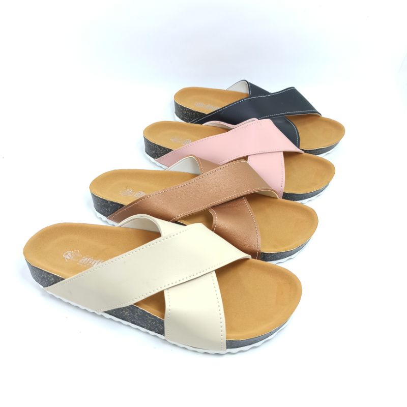 Sandal Wanita Casual Sandal Slop Puyuh Kekinian Model Silang Sendal Selop Andis AF12