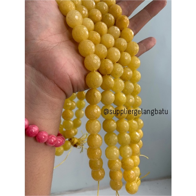 batu alam YELLOW AGATIS FACETED 14mm cutting kuning aksesoris craft