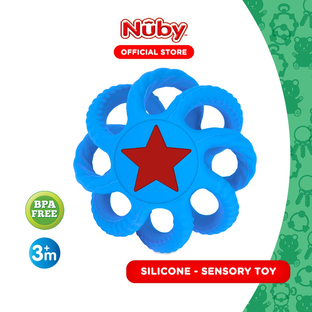 Nuby Silicone Collapsible 3m+/Mainan Sensori Anak Bola Silikon (Blue)