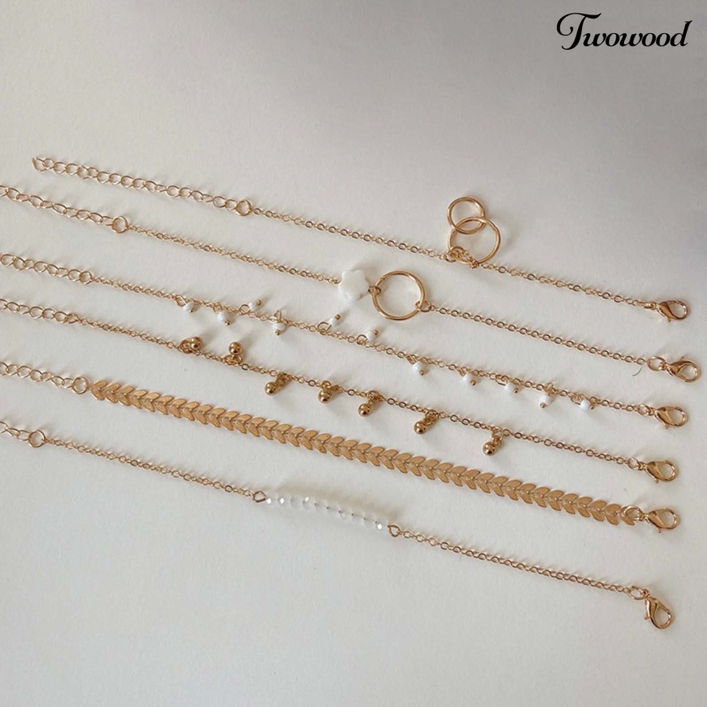 6 Pcs Gelang Bentuk Lingkaran Stackable Adjustable Untuk Wanita
