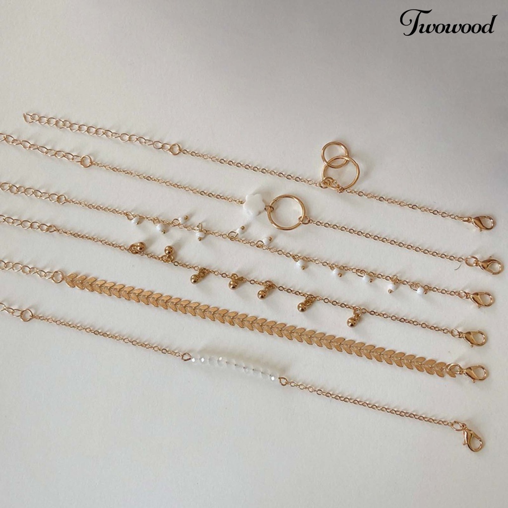 6 Pcs Gelang Bentuk Lingkaran Stackable Adjustable Untuk Wanita