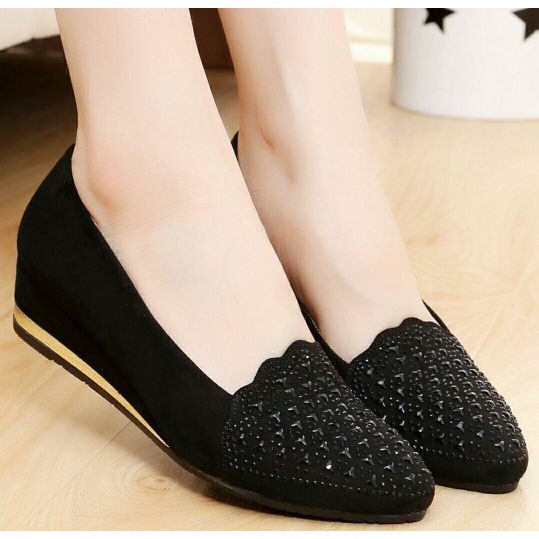 Sepatu Wanita Fashion WEDGES JS09 HITAM Trend cewe Terbaru Kekinian Ori Modis Murah