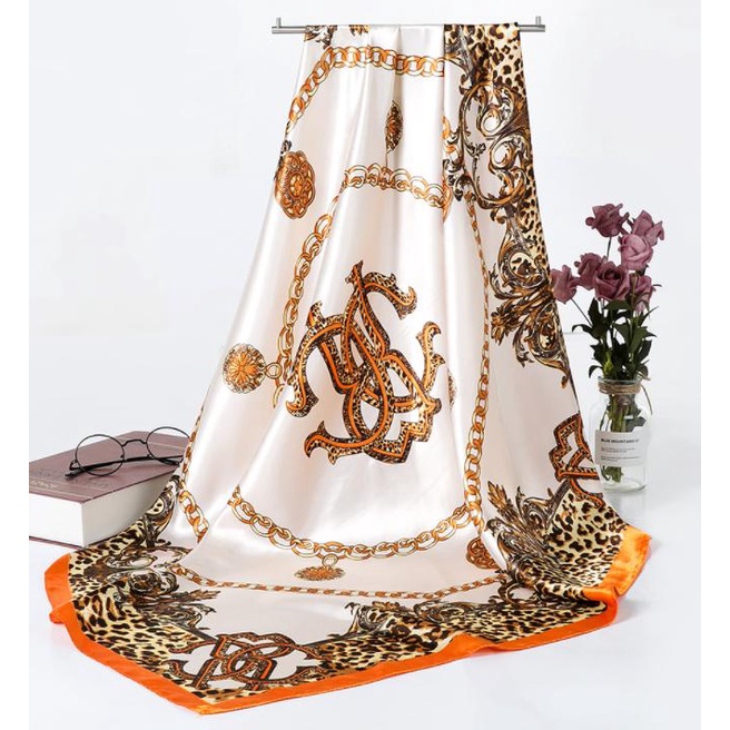 90x90cm Besar Syal Leher Fashion Korea Sederhana Gaya Aksesoris Hitam Putih Persegi Bergaris Selendang syal-E