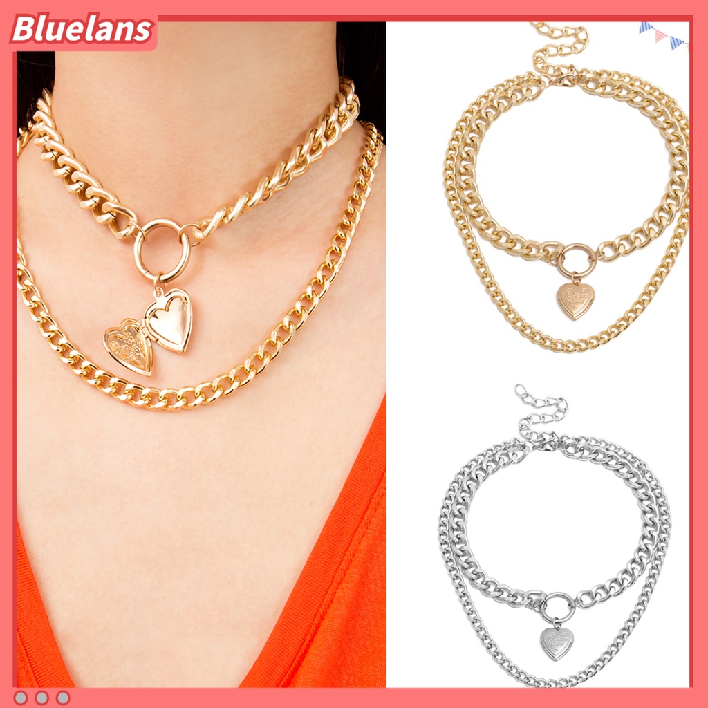 Kalung Rantai Choker Double Layer Liontin Hati Bahan Alloy Tebal Untuk Tanggal