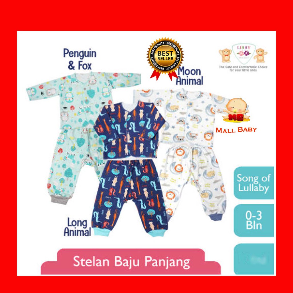 LIBBY Setelan Baju Panjang &amp; Celana Panjang NEWBORN Baju Bayi Baru Lahir Piyama