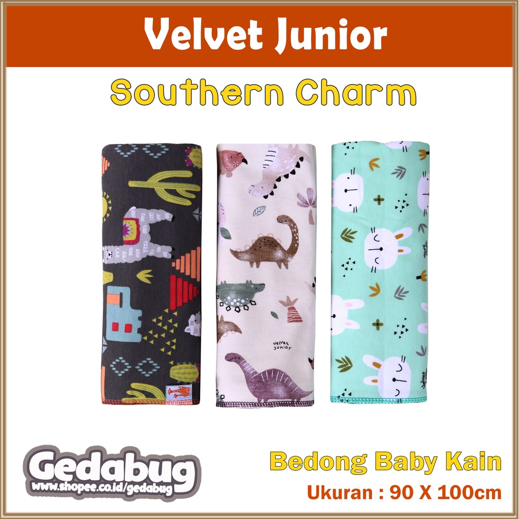 Bedong Bayi Kain Velvet Junior | Motif Southern Charm Series | 90 X 100 cm | Terbaru GEDABUG