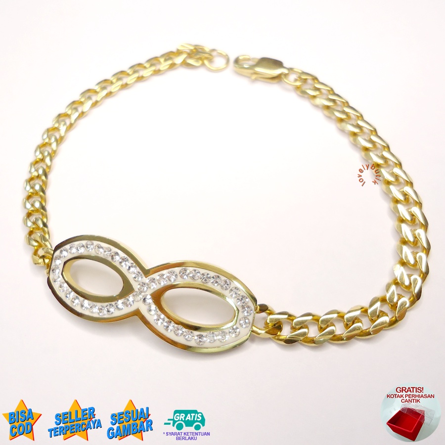 Lovelybutik - Gelang Tangan Vaness4 Titanium Anti Karat Gelang Tangan Wanita Rantai Titanium BONUS KOTAK PERHIASAN  Warna ( Gold ) ( Silver )