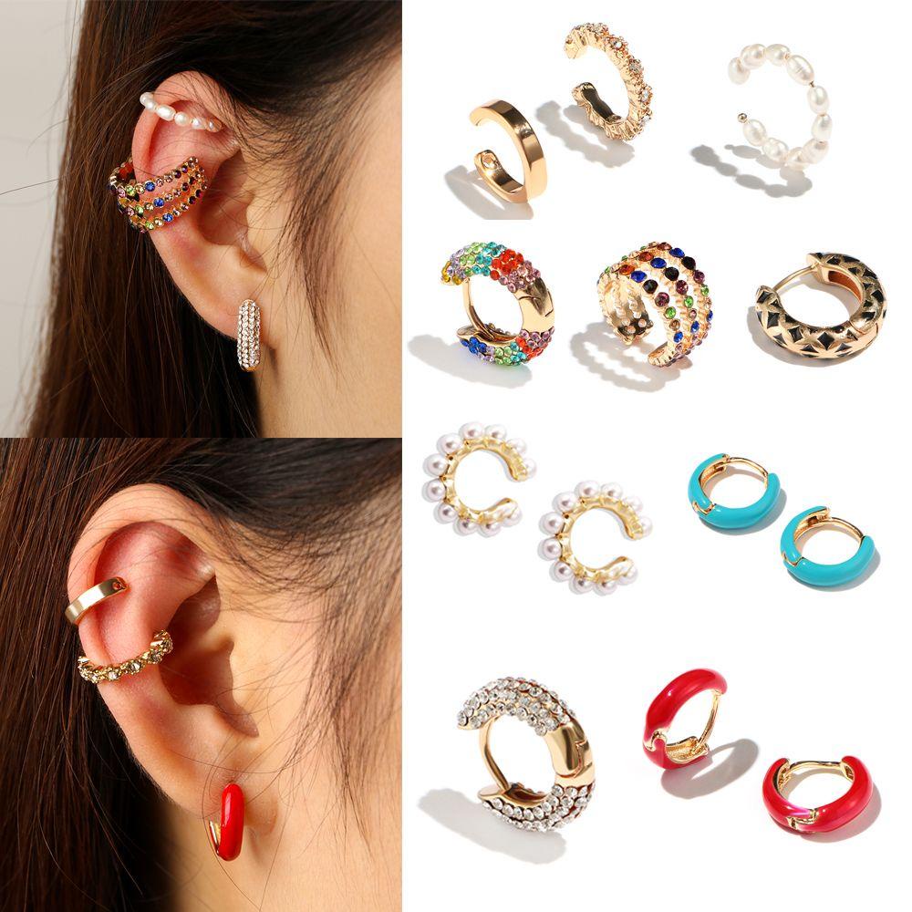 Preva 1PC/2pcs Bohemian Klip Telinga Tunggal Panas Wanita Gadis Pesta Pernikahan Tanpa Tindik Emas Logam Bulat Kecil Klip Anting-Anting