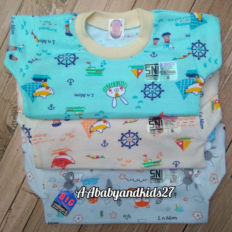 3PC Kaos Oblong Bayi Full Print LnMom Ukuran S M L XL Lembut dan SNI