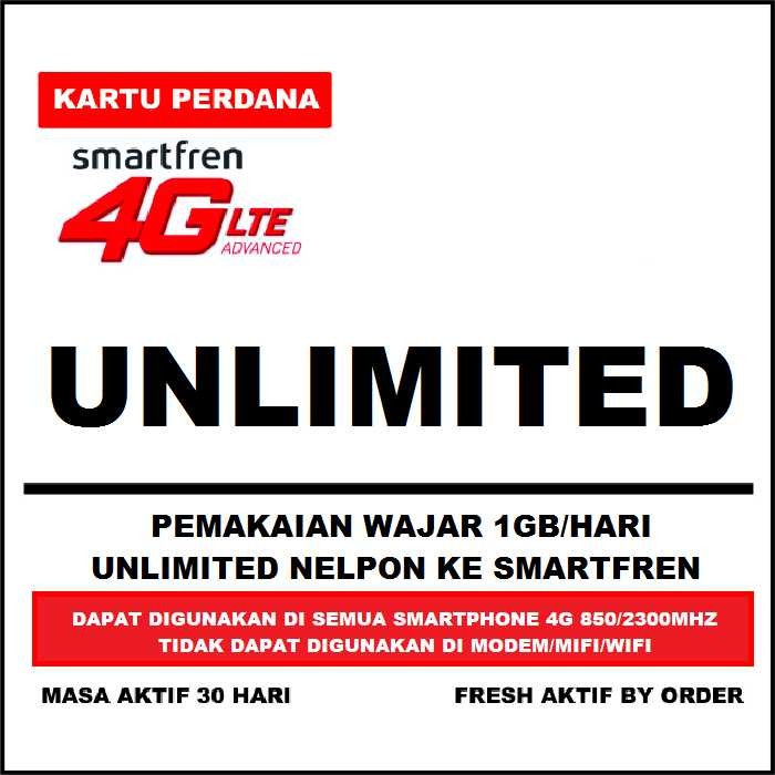 [Fzn] ~ Kartu Perdana Smartfren 4G UNLIMITED 30 Hari FUP 1GB/Hari