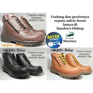 Sandra's Olshop - TERMURAH Sepatu Boots Pria 6 inchi Crocodile Morisey Hitam Coklat Tan Safety ujung besi kerja lapangan bikers hiking touring adventure berburu