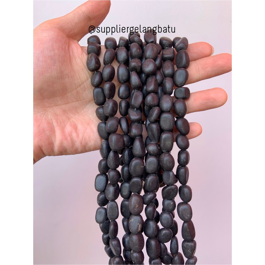 manik Batu alam blackstone doff Beads 12 x 10mm bahan gelang kalung hitam matte prakarya craft alam