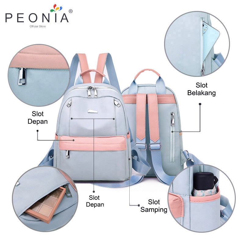 Peonia PNA JOANA Ransel Korea Tas Wanita Punggung Import Kantor Kerja Sekolah Kuliah Outdoor Trendy Fashion Style Travel Casual Backpack Anak Remaja Perempuan Selempang Cewek Bag-4
