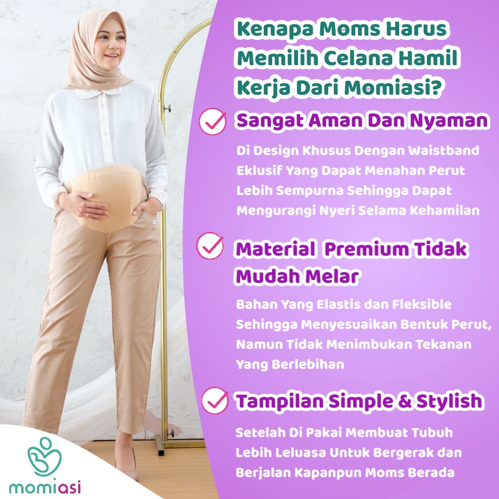 Momiasi - Celana Hamil Kerja Kantor Jumbo Wanita Maternity Pants Office Fashion Wanita Bumil Kekinian Premium