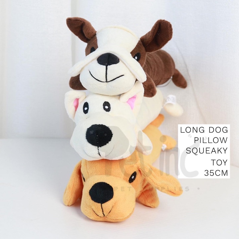 Long dog pillow squeaky toy 35cm