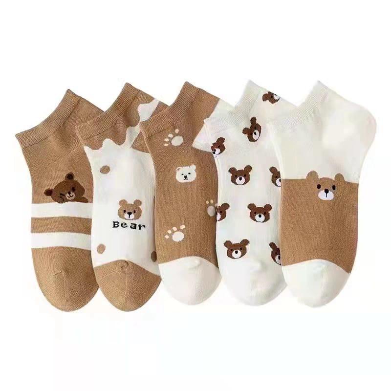 DC - Kaos Kaki Pria Wanita Motif Beruang Coklat / Choco Bear Kaos Kaki Pendek Bear Socks Korean Fashion.