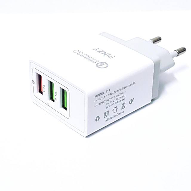 PINZY Adapter 3 port Usb Superfast Charger T19 Series Support Qualcomm