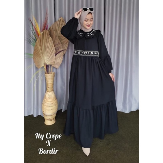 GAMIS BORDIR ARINI ITYCREPE PREMIUM MODEL BORDIR KERAH TERLARIS MURAH