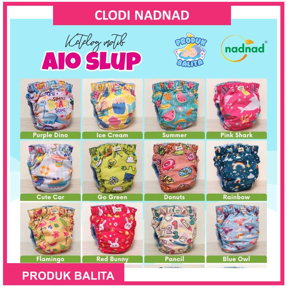 Popok Clodi Celana Slup Kain Cuci Ulang Nadnad All In One Sekali Slup Motif Terbaru New Desain BB 7-17 Kg