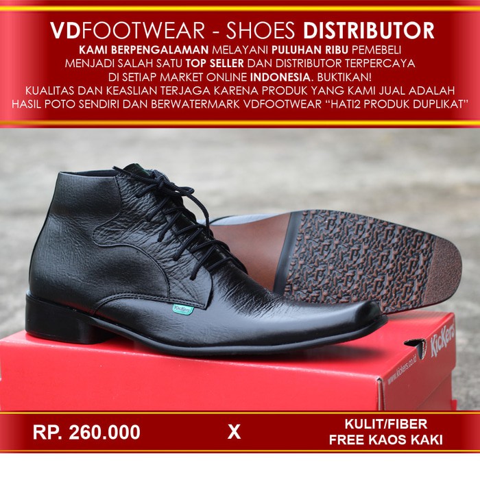 SEPATU PANTOFEL PRIA KULIT KICKERS BOOTS TALI HITAM