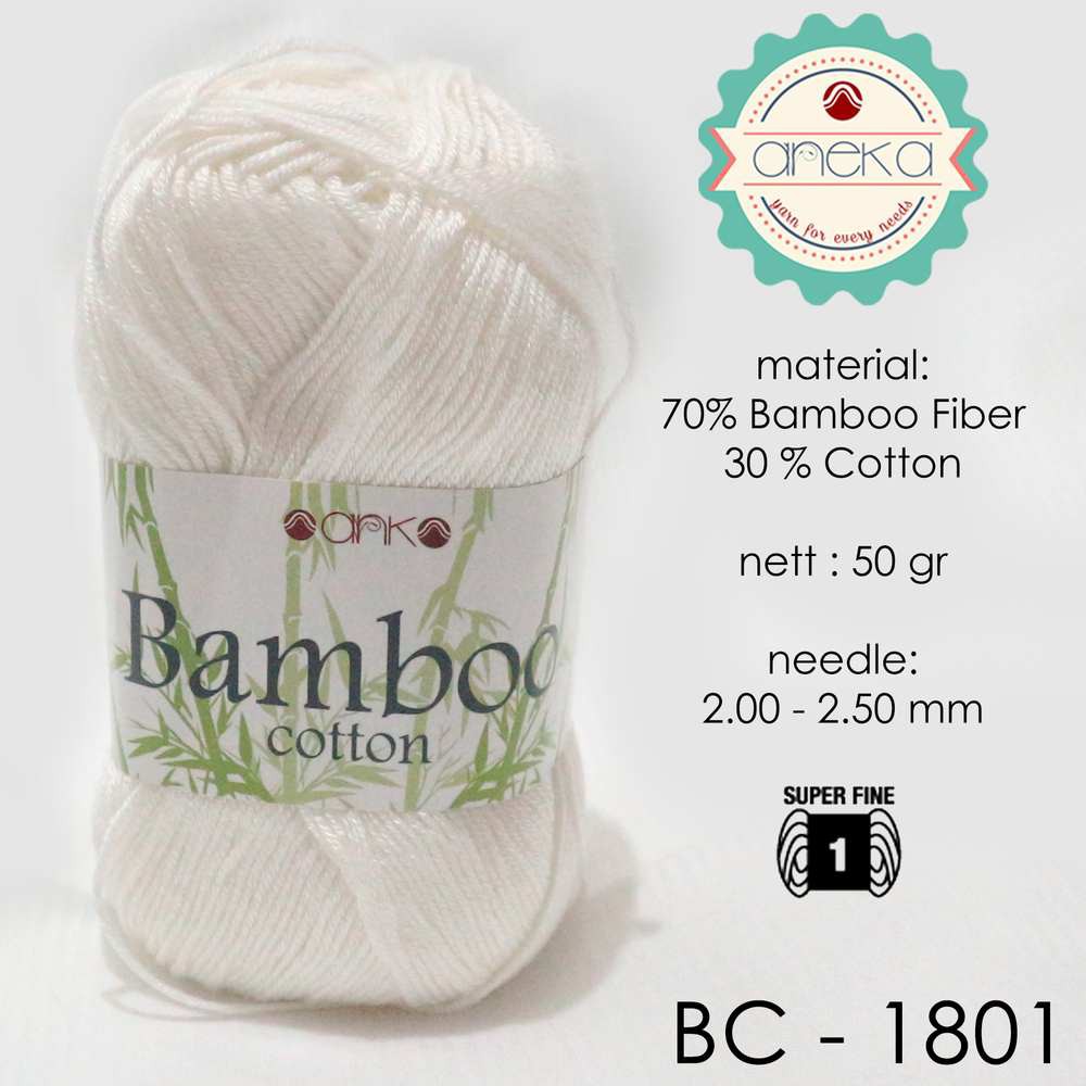 Benang Rajut Katun Bambu / Bamboo Cotton Yarn 3 - 1801 Putih