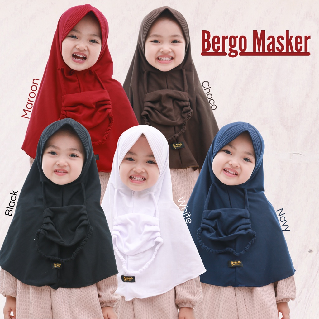 Hijab Anak Bergo Masker Anak Bahan Kaos PE