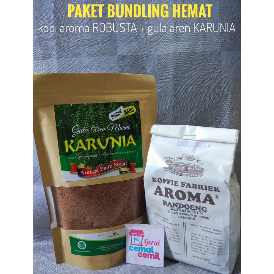 

KOPI AROMA BANDUNG ROBUSTA GULA AREN KARUNIA / PAKET BUNDLING HEMAT