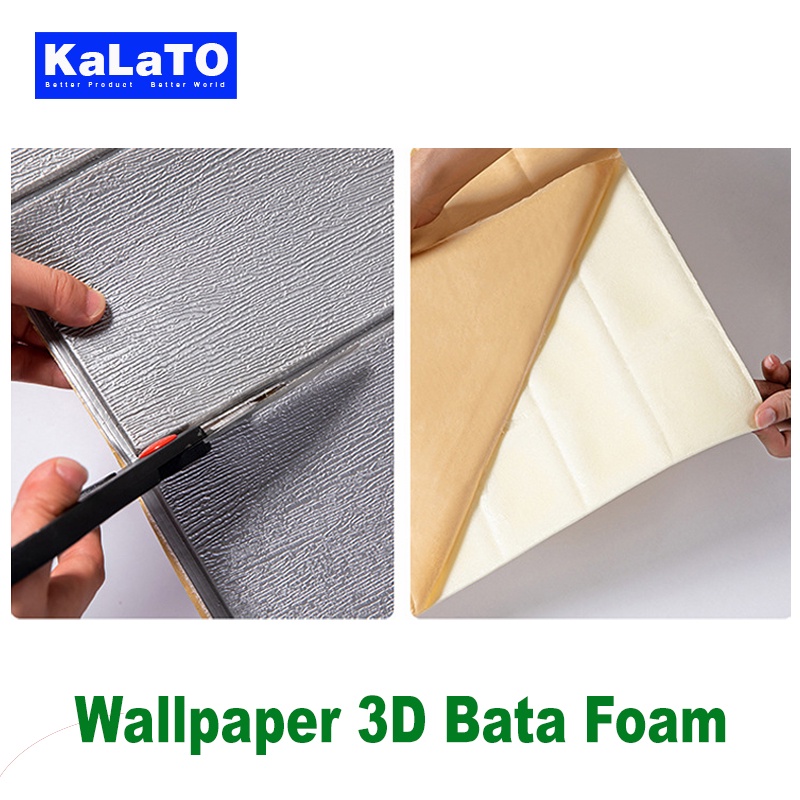 (KaLaTO) Wallpaper 3D Motif Kayu Wood Foam Dekorasi Dinding Kamar Murah 70CM x 70CM Wallpaper Dinding-1