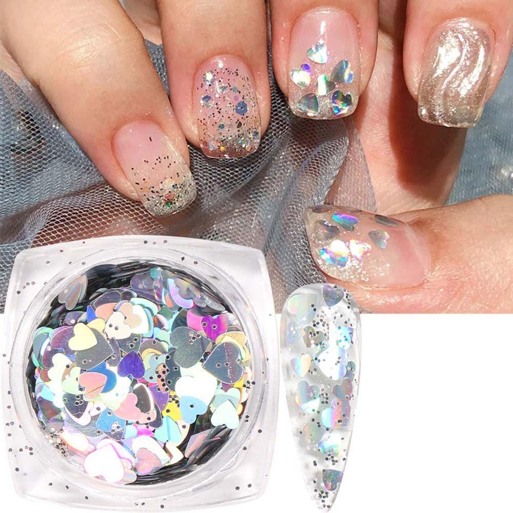 Mxbeauty Stiker Kuku Motif Kupu-Kupu / Bintang / Hati Aksen Glitter Untuk Aksesoris Nail Art / Manicure