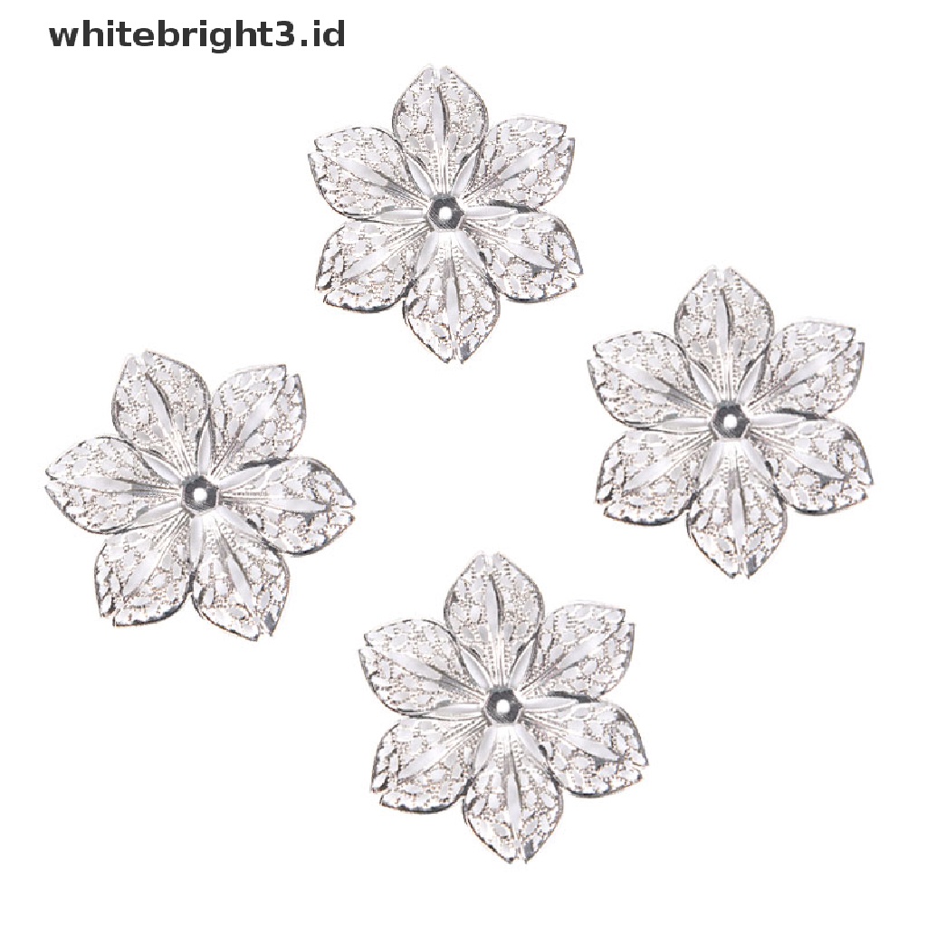 (whitebright3.id) 50pcs / Set Konektor Liontin Bentuk Bunga Filigree Untuk Kerajinan Tangan DIY