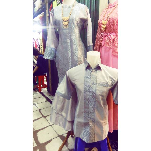 Couple baju Songket Palembang silver (duyung 2 tingkat)