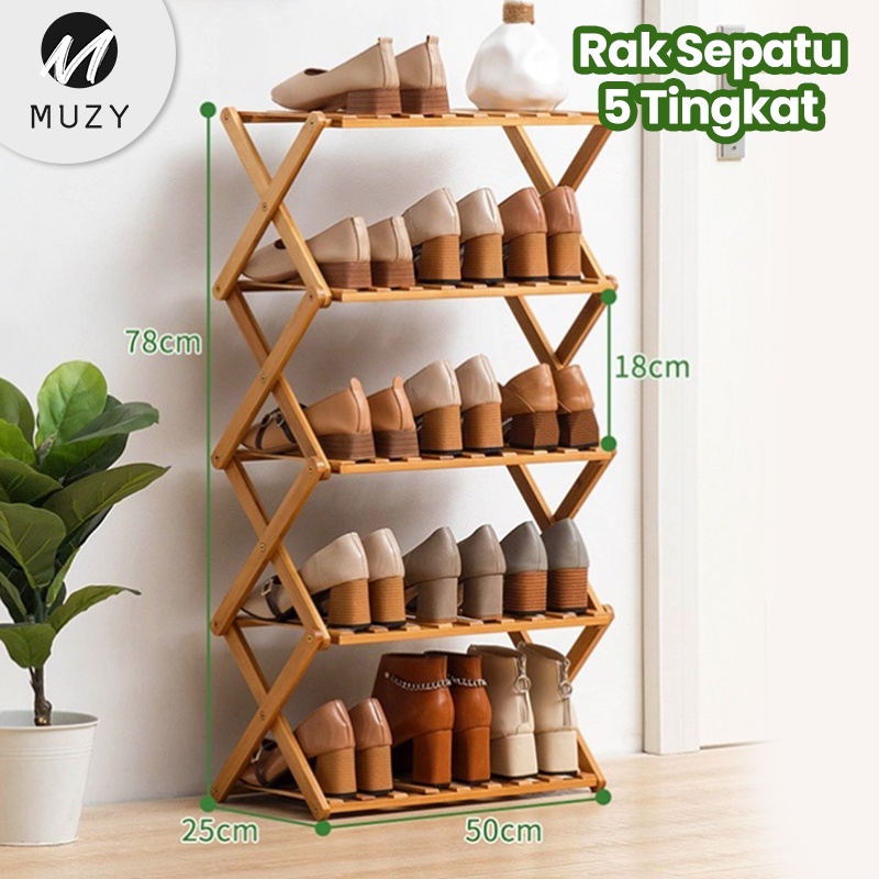 Muzy Rak Sepatu Kayu Zig zag Rak Tanaman Rak Bunga Hiasan Rak Serbaguna Tempat Sepatu Silang HRS202