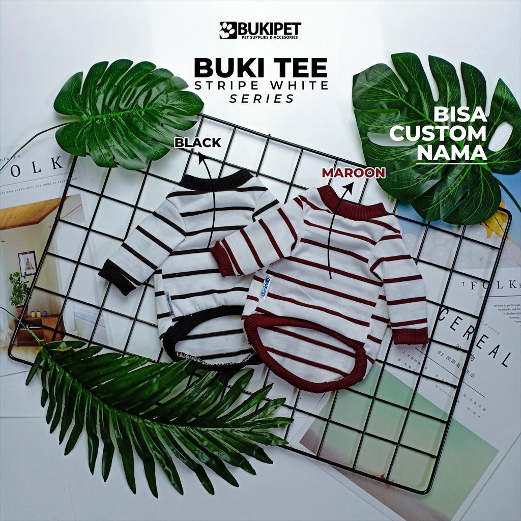 baju kucing anjing kelinci monyet lucu murah aksesoris hewan kecil - BUKI TEE STRIPE WHITE SERIES