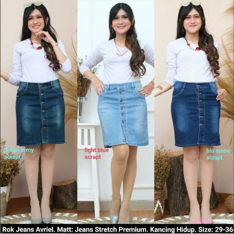 Rok Span Pendek Jeans. Rok Pendek Jeans Kancing Avriell. Rok Jeans Buton Skirt Pendek Jeans