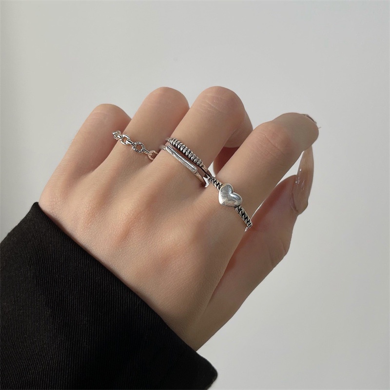 Set Cincin Rantai Bentuk Hati Warna Silver Untuk Wanita