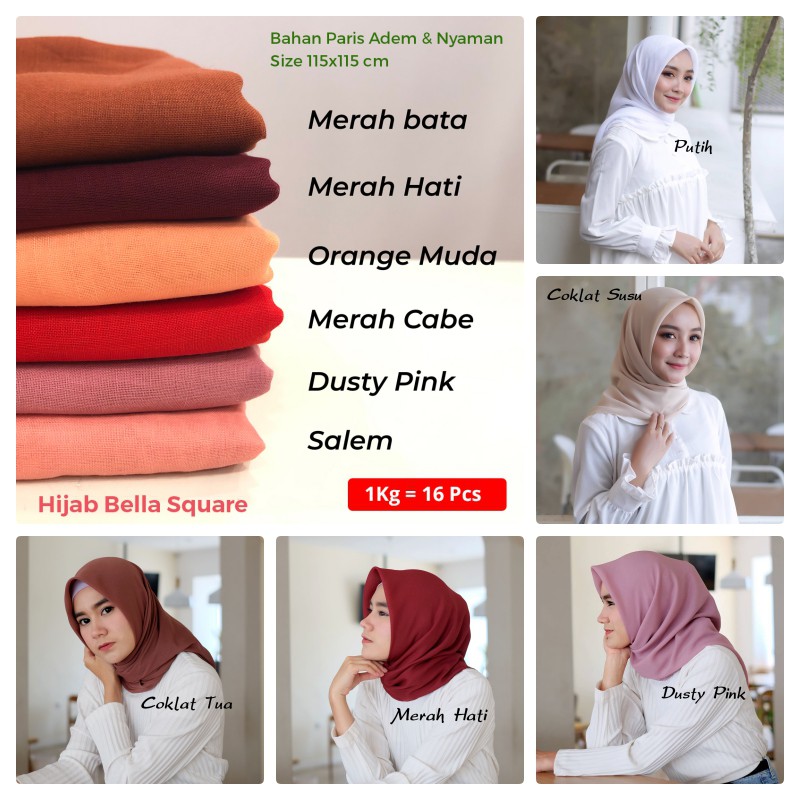 Hijab Bella Square Warna Coklat Susu Voal Motif 