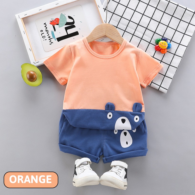 Maminity - KK13 Setelan Pakaian Anak Laki-laki Lengan pendek Model Bear Import Lucu umur 1 tahun - 3 tahun