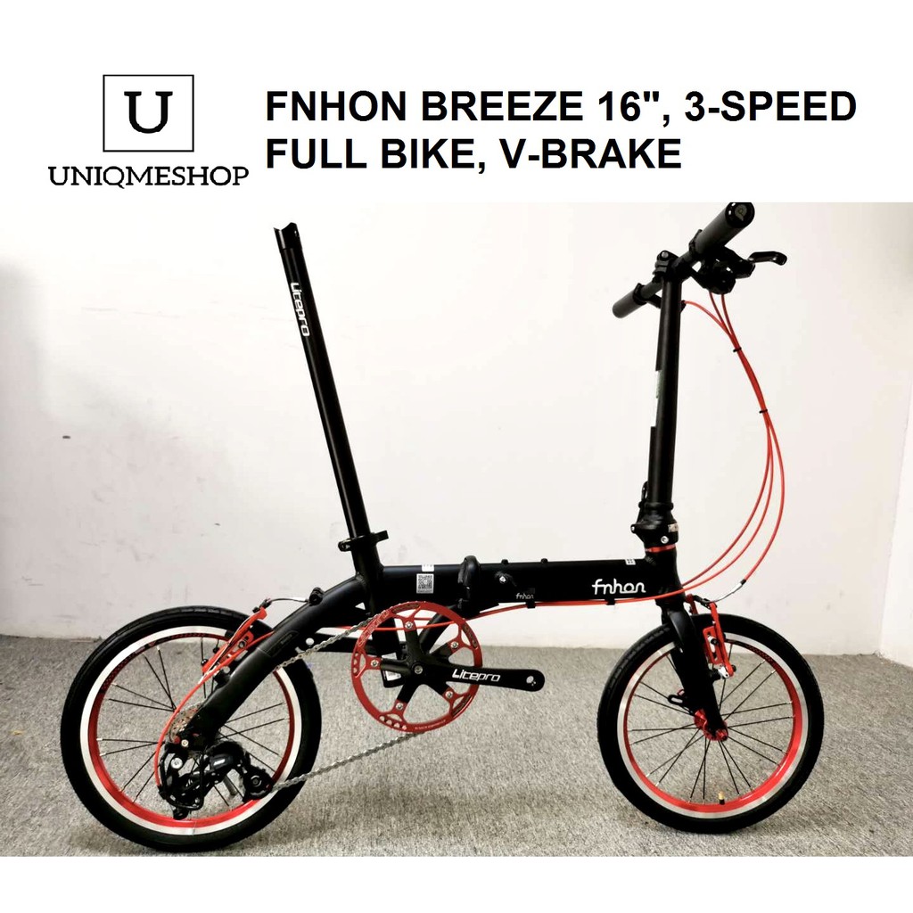 Sepeda Lipat Fnhon Breeze 3 Speed 16" 16 inch Black FULL BIKE