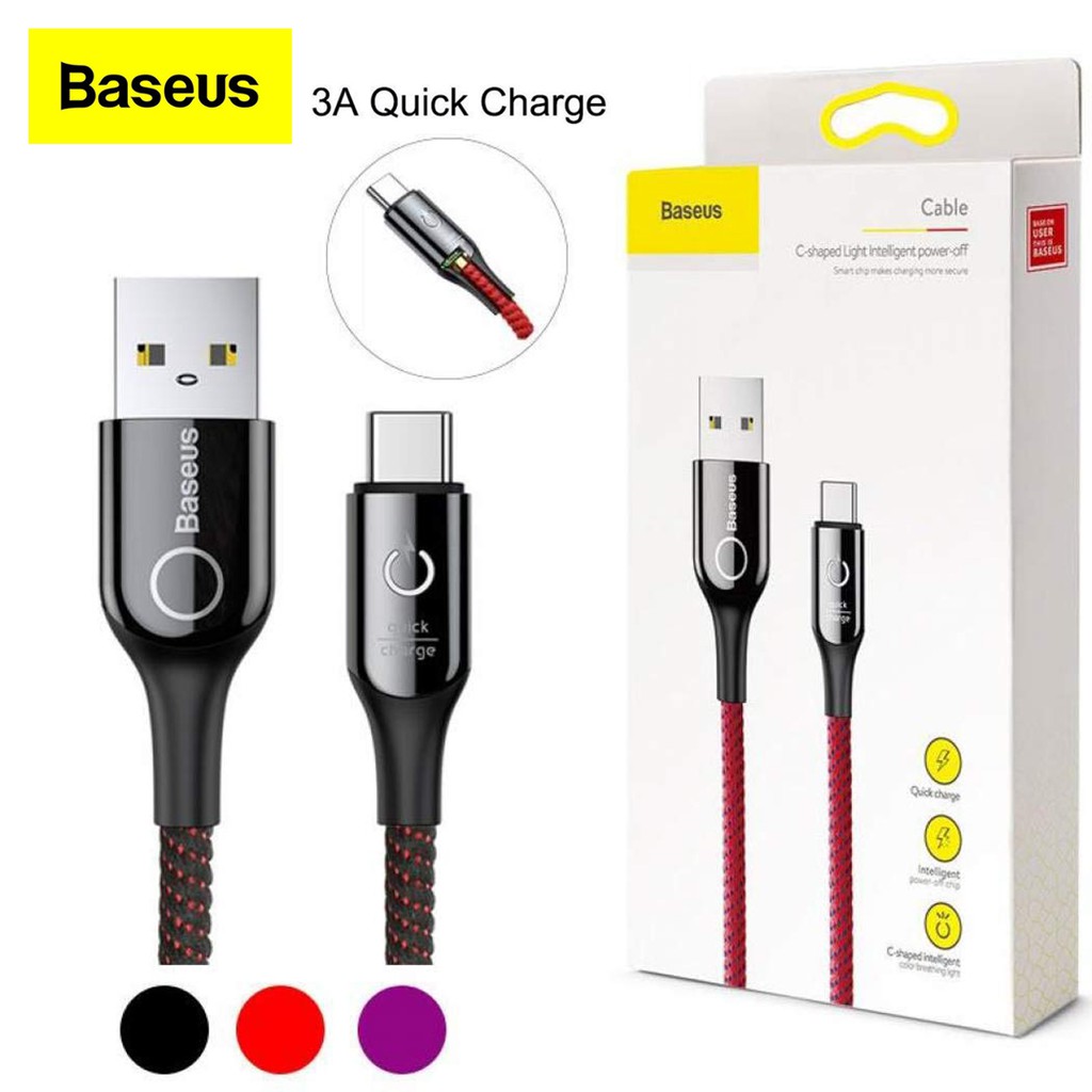 KABEL BASEUS C-SHAPED LIGHT INTELLIGENT POWER-OFF USB FOR TYPE-C 3A 1M