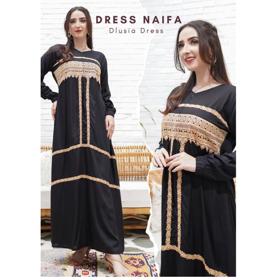 Daster Arab DLUSIA NAIFA Gamis Rayon Busui Maxi Dress Renda import