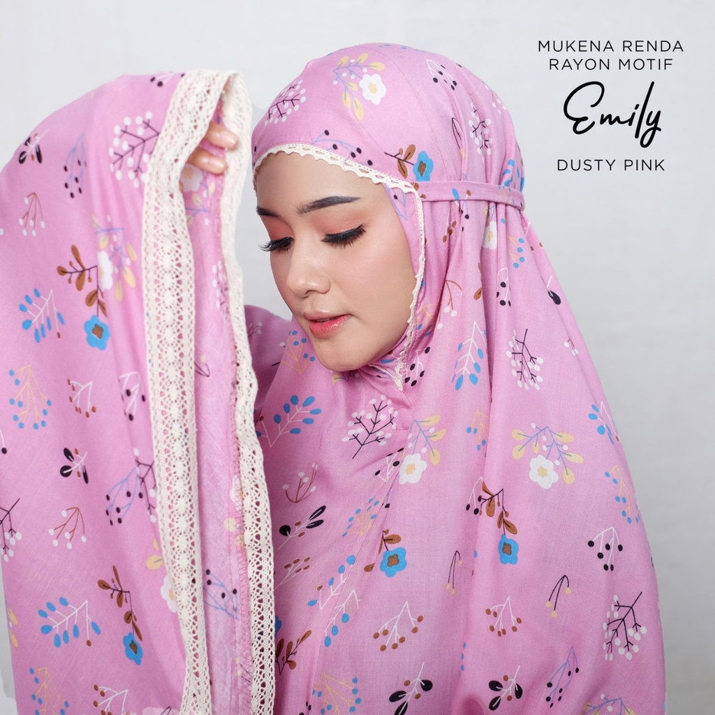 PUSAT MUKENA TASIK - MUKENA DEWASA RENDA RAYON MOTIF EMILY