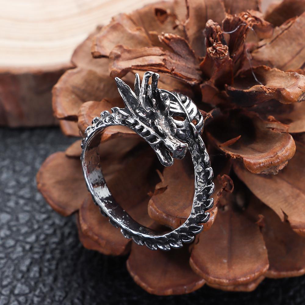 Solighter Naga Cincin Pria Perhiasan Biker Pasangan Gothic Adjustable Hip Hop Vintage
