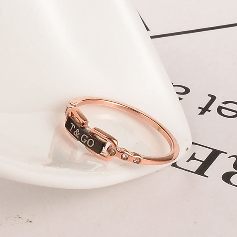 Cincin Berlian Rose Gold 18k | Cincin Ladies Desain Huruf | Perhiasan Stainless Steel Anti Air Tidak Luntur Tidak Alergi